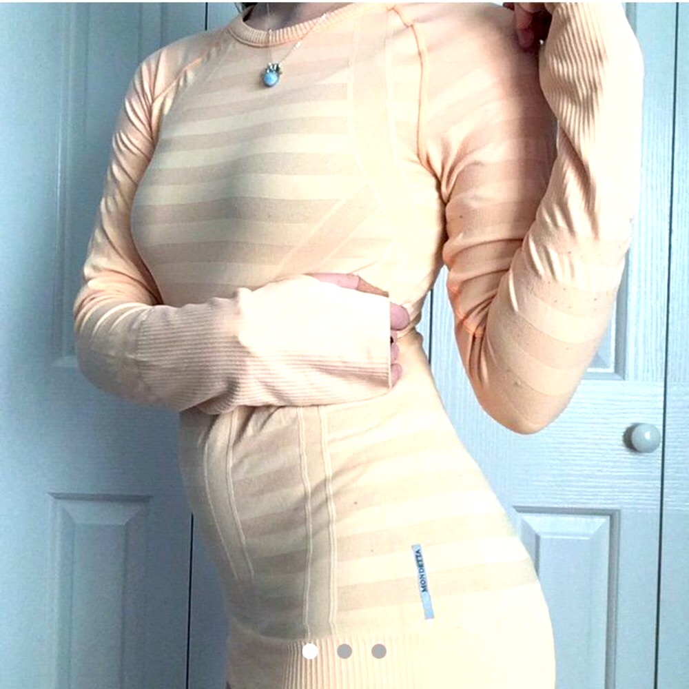 Orange Athletic Shadow Stripe Top Long Sleeve